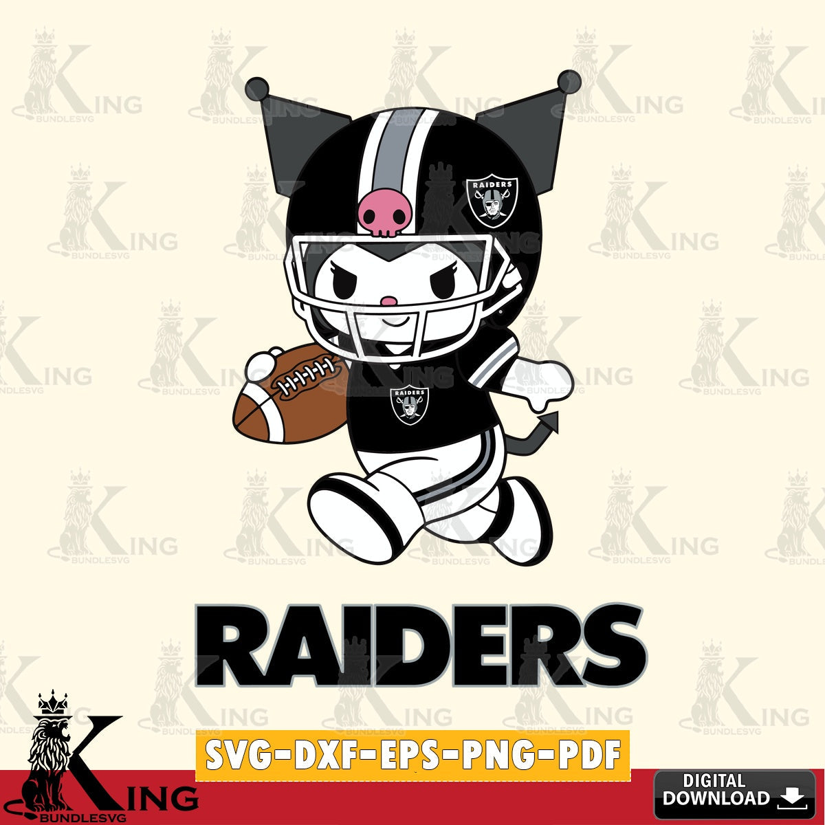 Las Vegas Raiders Kuromi Football Run SVG file, Cricut, Cut file  , Digital Download , Instant Download, Sanrio svg, Clipart