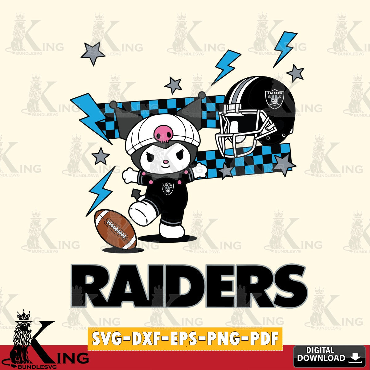 Las Vegas Raiders Kuromi Game Day SVG file, Cricut, Cut file  , Digital Download , Instant Download, Sanrio svg, Clipart