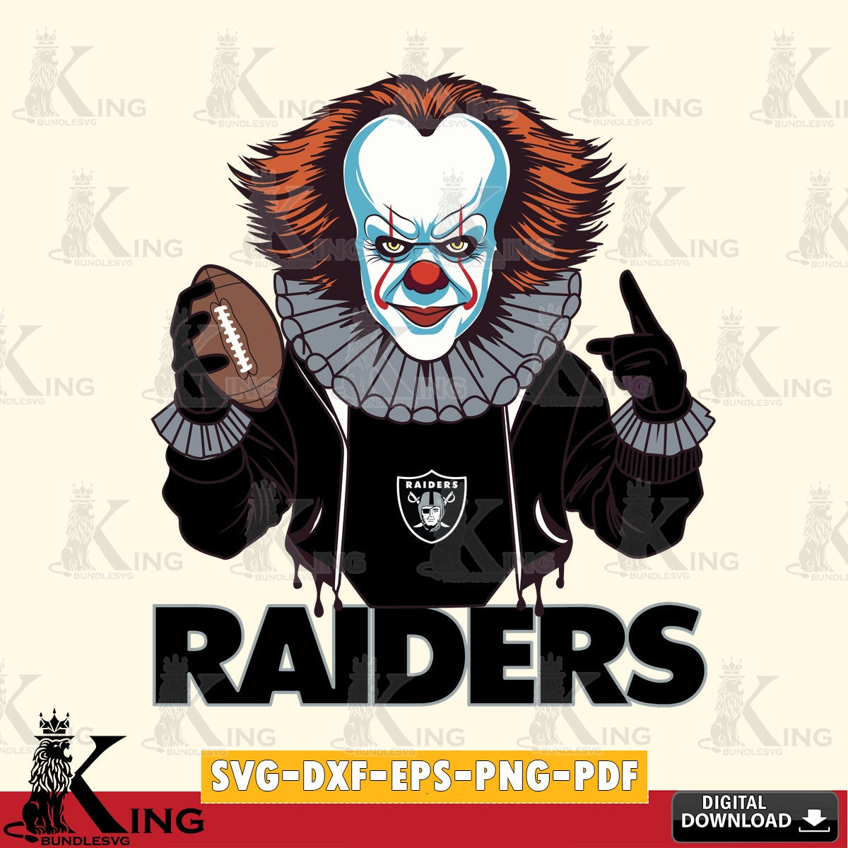 Creative design featuring a Las Vegas Raiders Pennywise football player crafting file for iron-on transfer and vinyl decals.