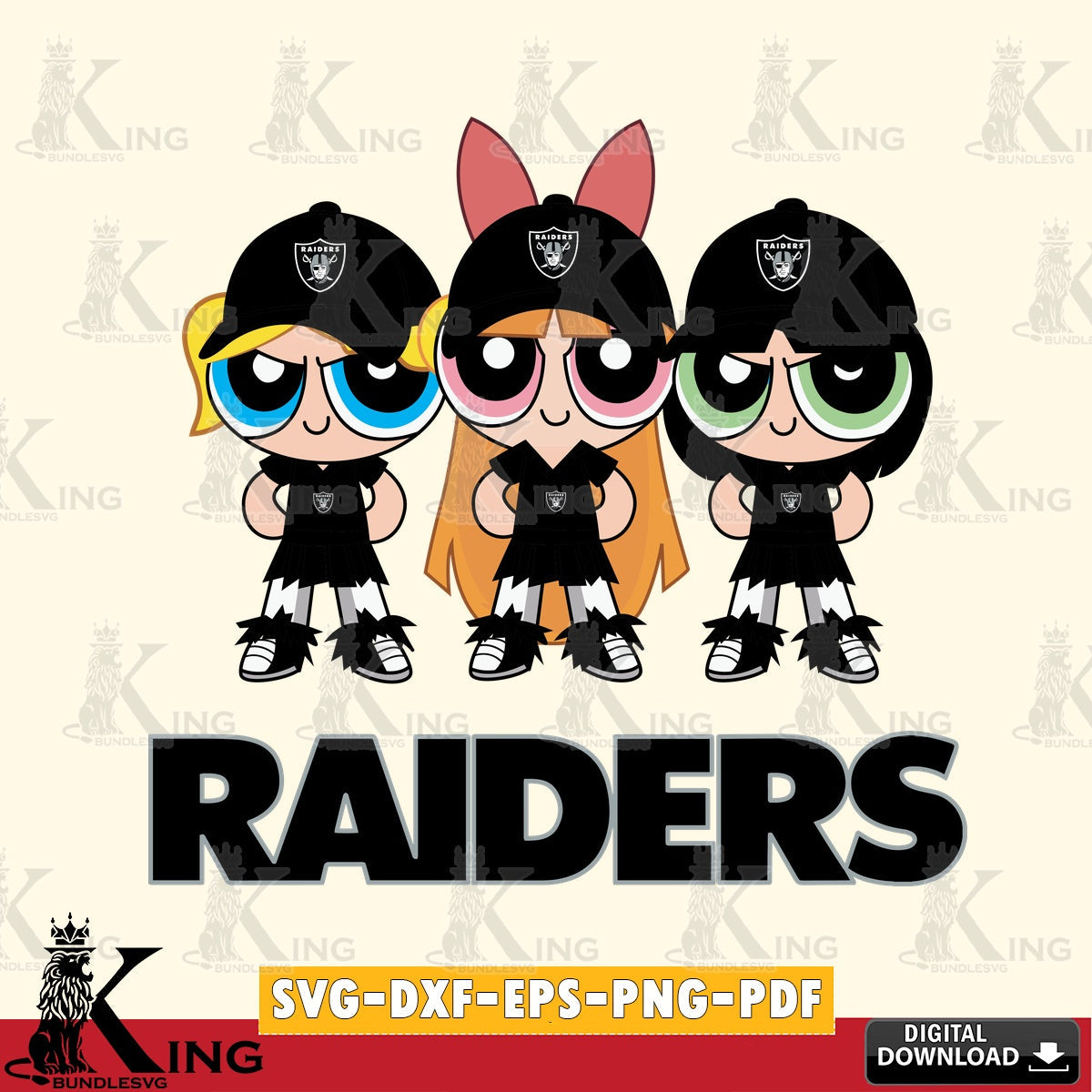 Creative design featuring Las Vegas Raiders PowerPuff Girls football, printable vector design for sublimation and crafts