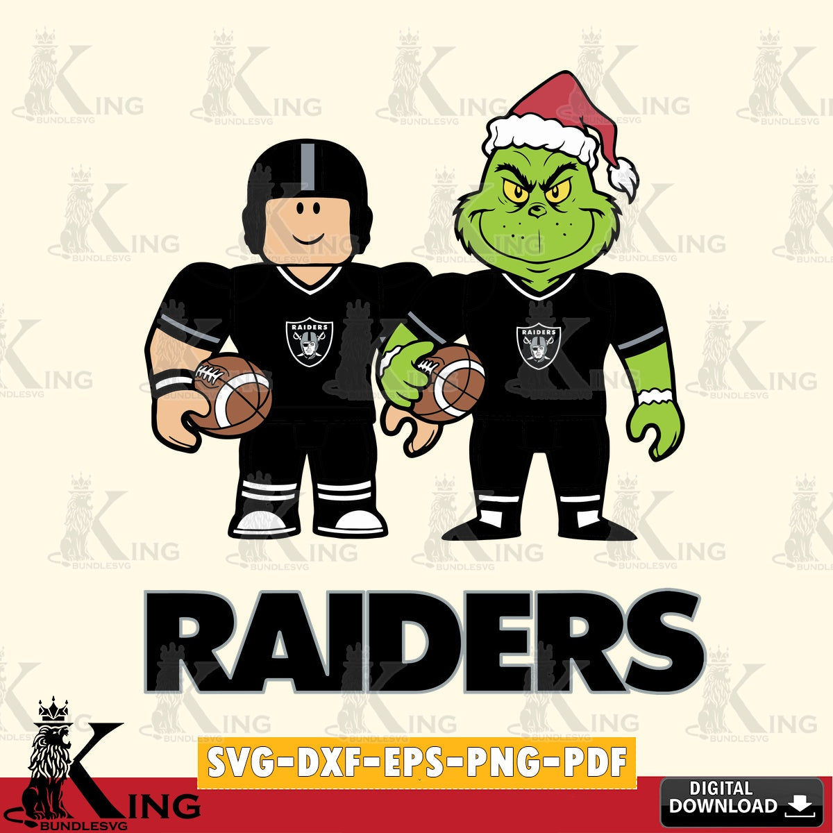 High-quality graphic of Las Vegas Raiders Roblox & Grinch Football, NFL File cut, SVG cut file for personalized gifts and laser