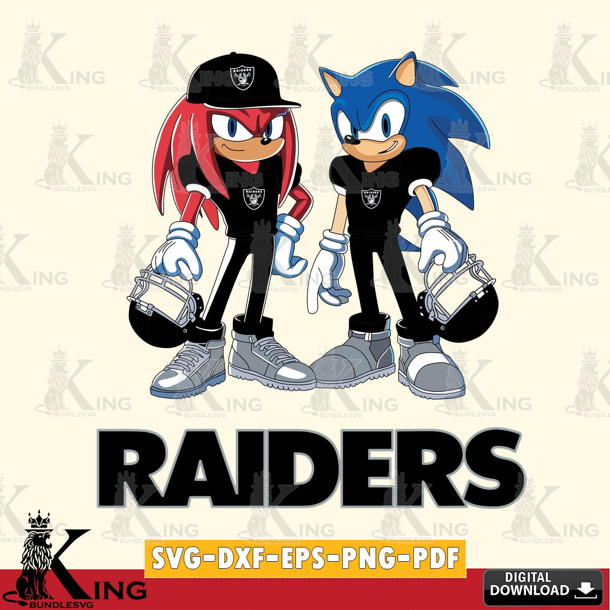 Unique artwork depicting Las Vegas Raiders Sonic and Knuckles player football, versatile clip art for stickers, decals, and mugs