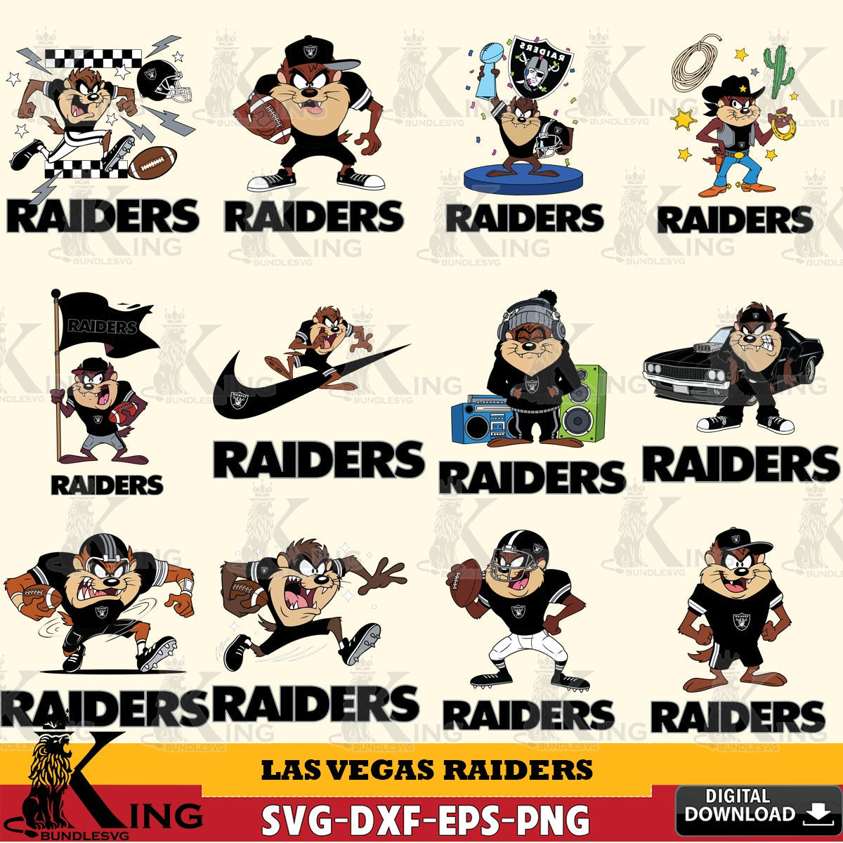 Las Vegas Raiders Taz (Looney Tunes) Football NFL Bundle Cut file  , Digital Download , Instant Download, Looney Tunes svg, Football svg