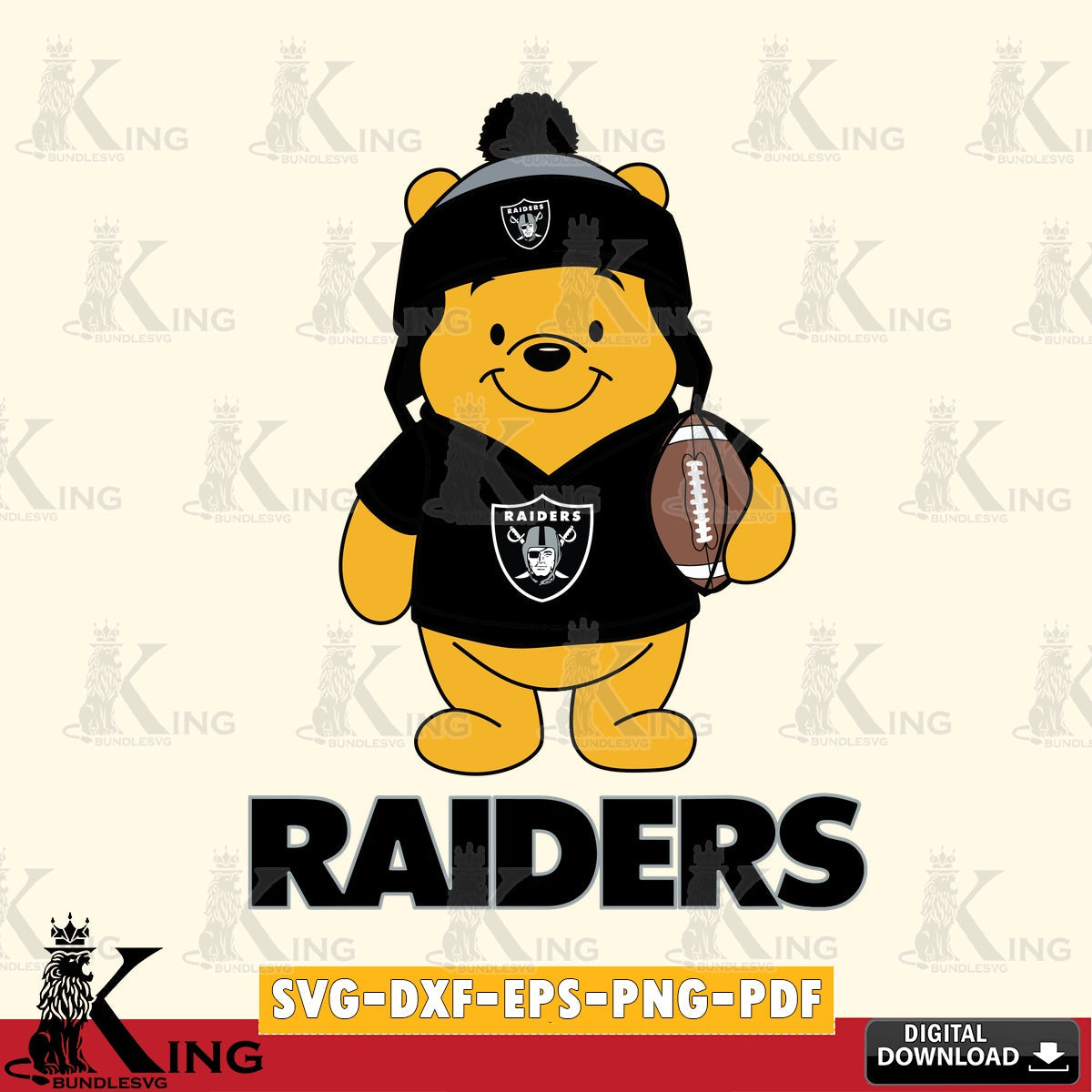 Eye-catching graphic of a Las Vegas Raiders Winnie the Pooh player for personalized gifts and laser projects.