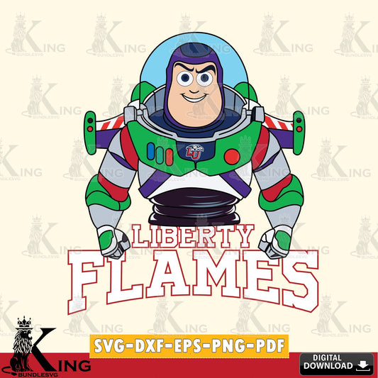 Unique artwork depicting the Liberty Flames Buzz Lightyear Football NCAA cut file ideal for vinyl projects and T-shirt printing