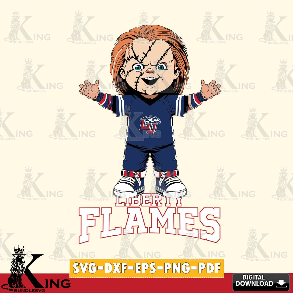 High-quality graphic of Liberty Flames Chucky Football, cut file ideal for vinyl projects and T-shirt printing
