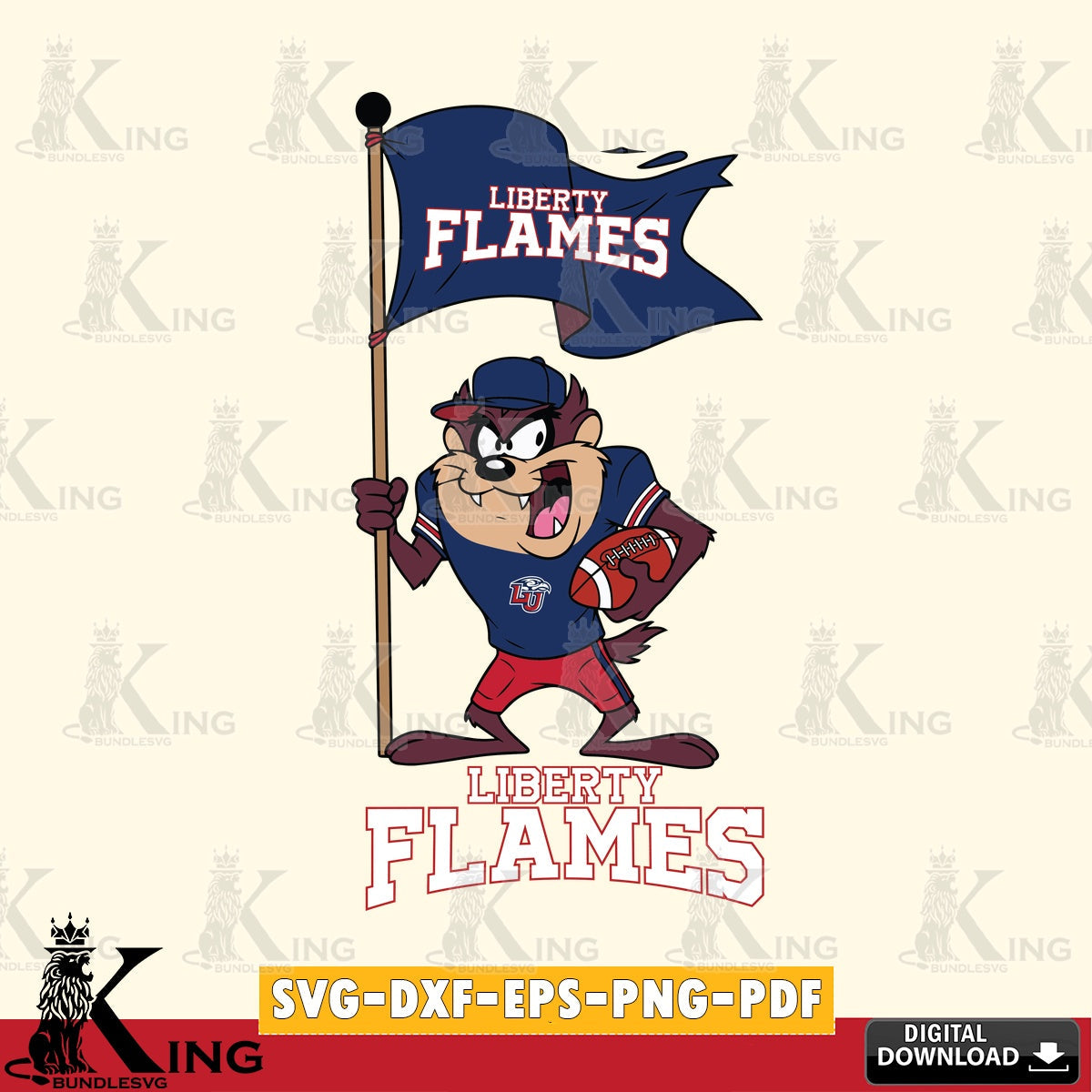 Liberty Flames Football Taz Flag Art SVG file, Cut file  , Digital Download , Instant Download, Taz svg, NCAA svg