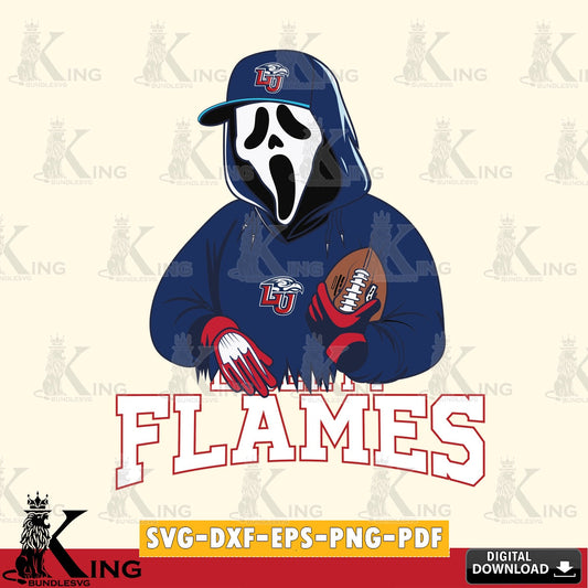 High-quality graphic of a Liberty Flames Ghostface Scream football player, a digital clipart compatible with laser engraving and