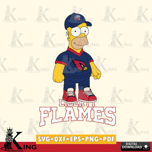 Eye-catching graphic of Liberty Flames Homer Simpson Football, NCAA, digital download for Cricut Maker and paper crafts.