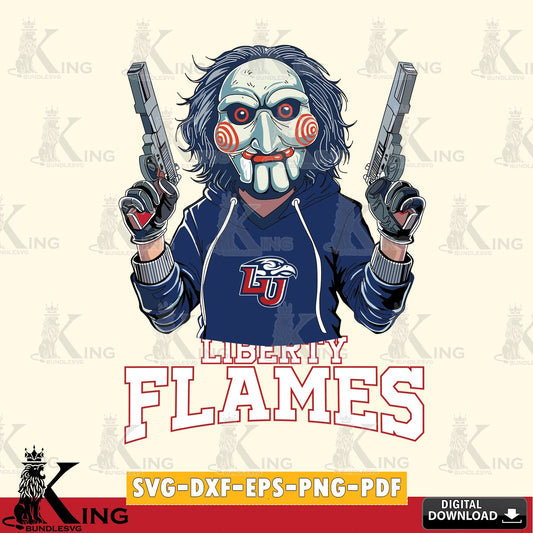 Artistic drawing of Liberty Flames Jigsaw Billy Football, NCAA File cut, digital download for Cricut Maker and paper crafts