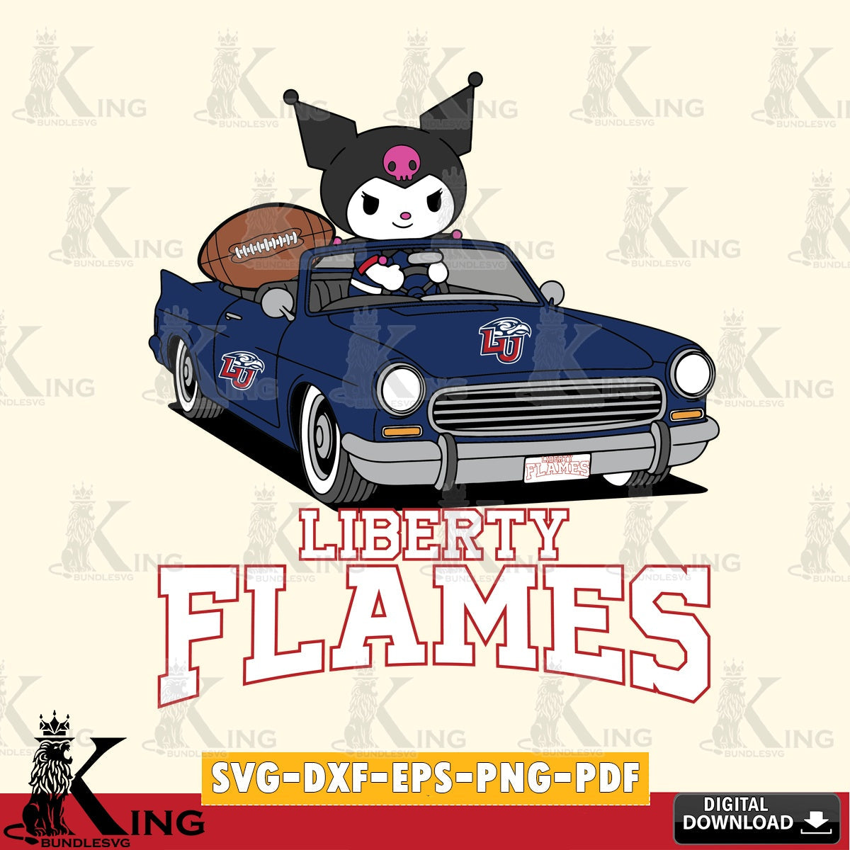 Liberty Flames Kuromi Car Football Game SVG file, Cricut, Cut file  , Digital Download , Instant Download, Sanrio svg, Clipart