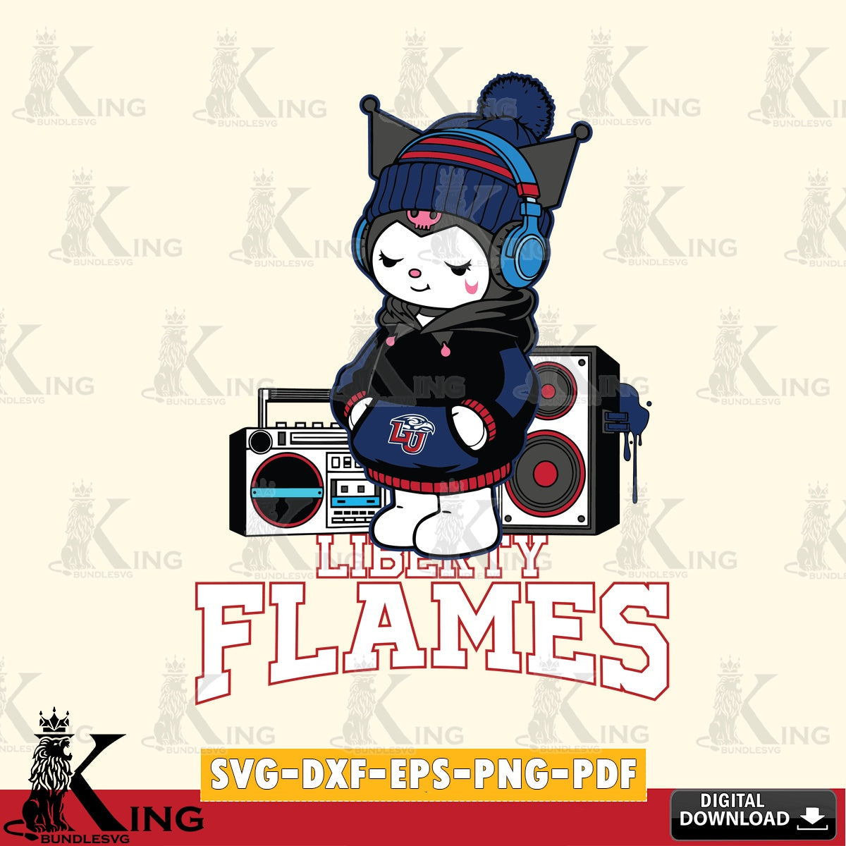 Liberty Flames Kuromi Football Music SVG file, Cricut, Cut file  , Digital Download , Instant Download, Sanrio svg, Clipart