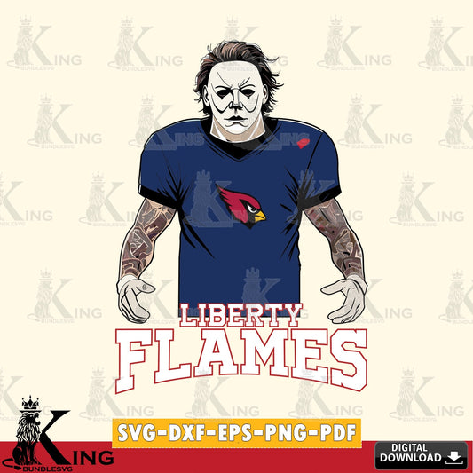 Detailed illustration of Liberty Flames Michael Myers tattoo football, a digital clipart compatible with laser engraving and