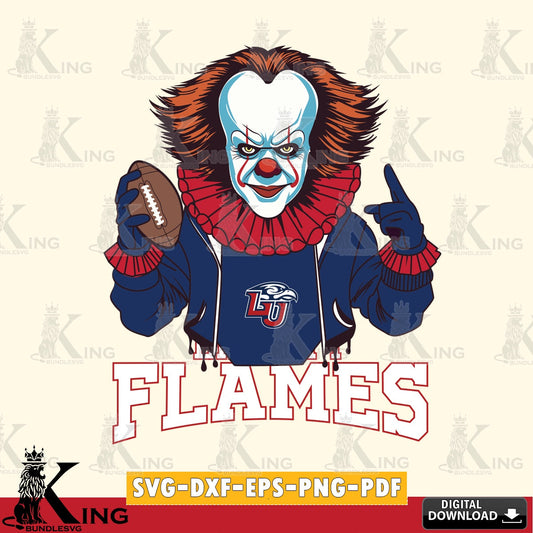 Eye-catching graphic of a Liberty Flames Pennywise football player for personalized gifts and laser projects.