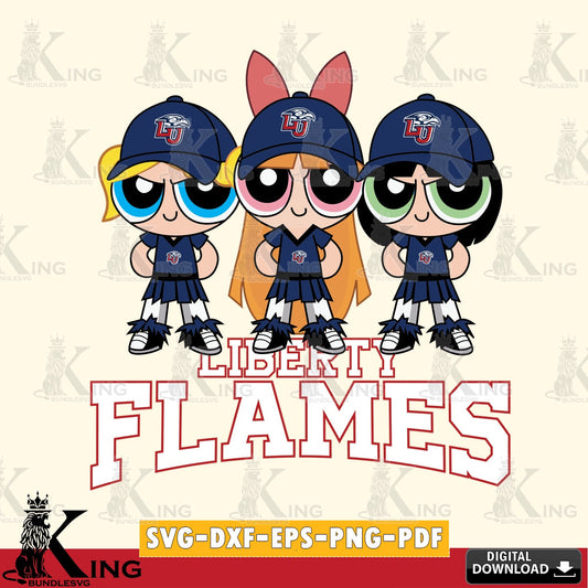 Modern graphic depicting Liberty Flames PowerPuff Girls football, a cut file ideal for vinyl projects and T-shirt printing