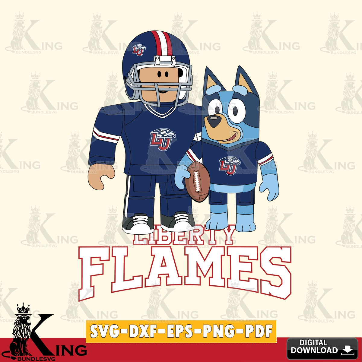 Liberty Flames Roblox & Bluey Football SVG file , NCAA Cricut,  File cut , Digital Download , PDF File