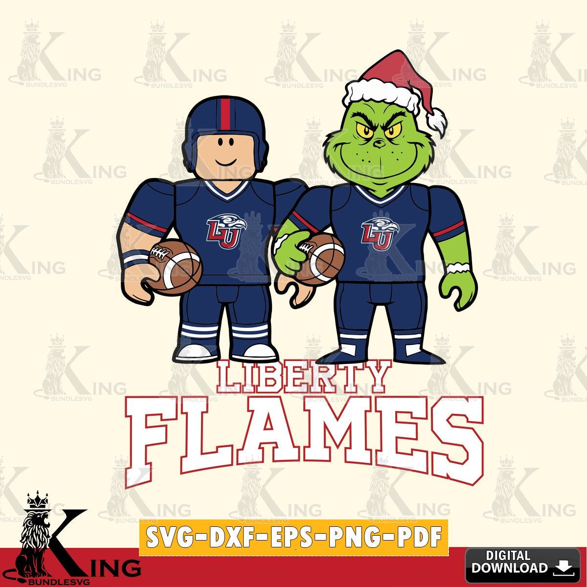 Liberty Flames Roblox & Grinch Football SVG file , NCAA Cricut,  File cut , Digital Download , PDF File