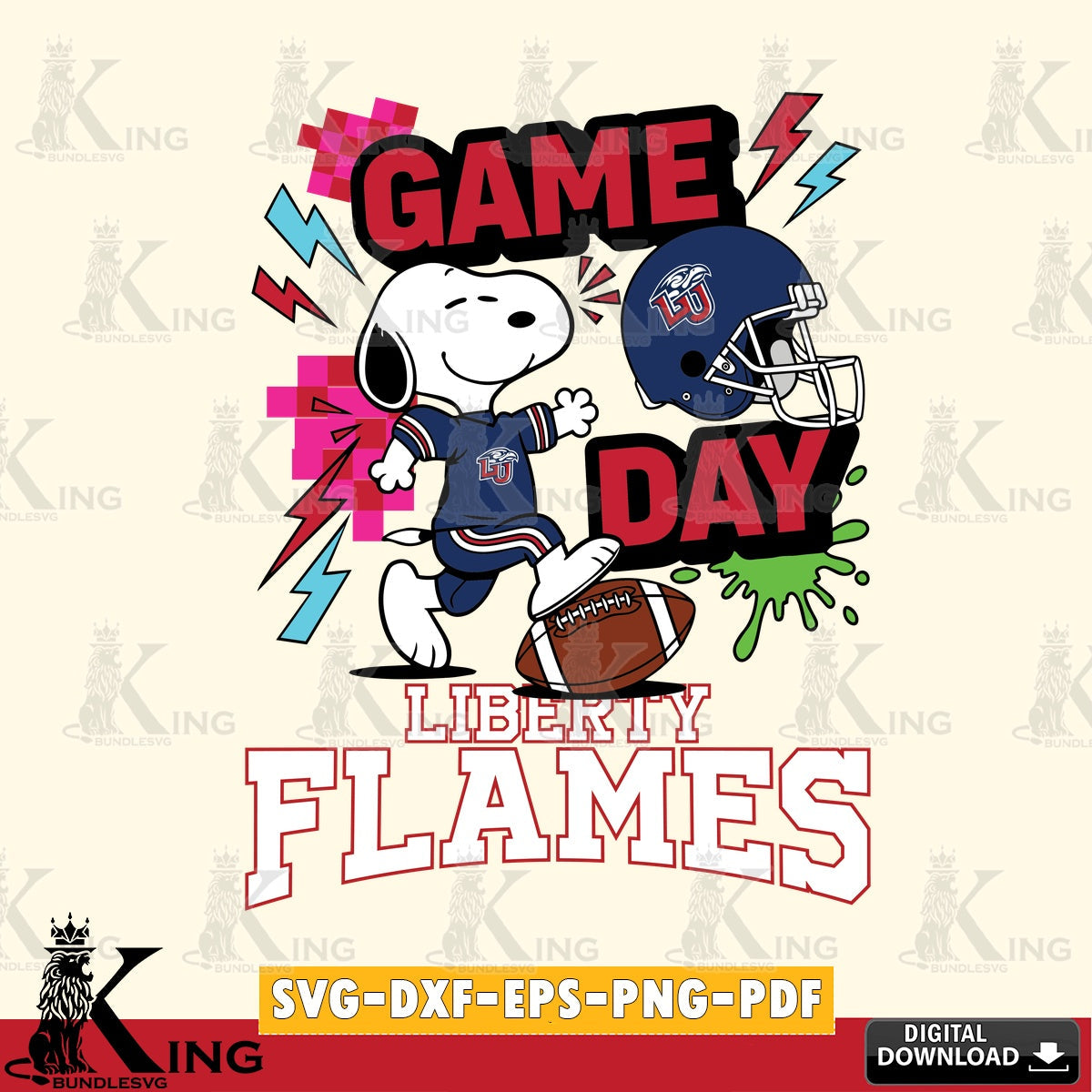 Liberty Flames Snoopy Game day SVG, Cricut, Cut file  , Digital Download , Instant Download, Peanuts svg, NCAA svg, Football svg, Sport svg