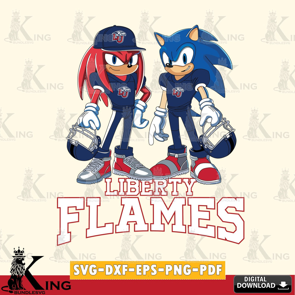 Liberty Flames Sonic And Knuckles Player Football SVG file, Vector , Digital Download , PDF File , Instant Download