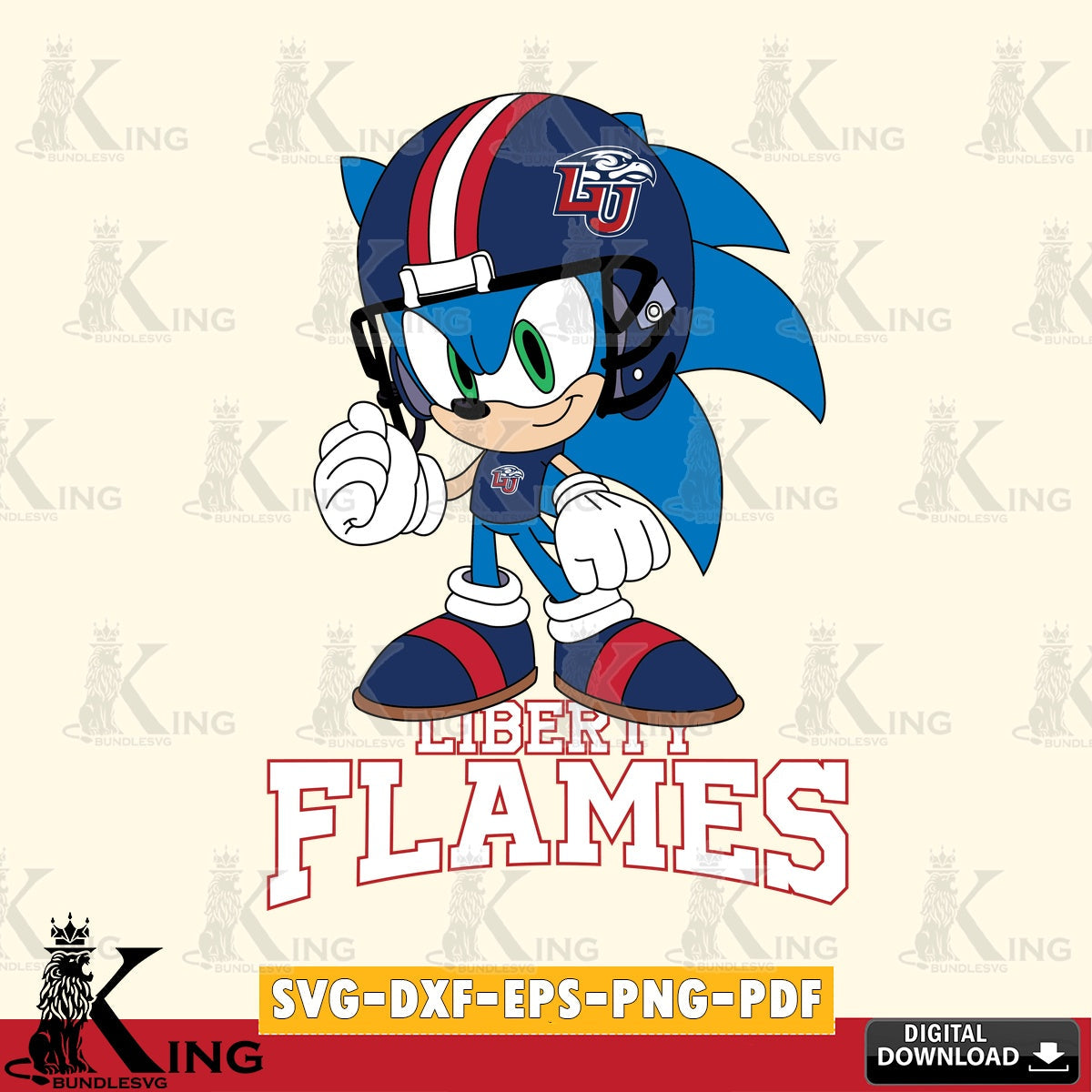 Vector design showing Liberty Flames Sonic Football Mascot, a digital file for silhouette cameo and cricut projects