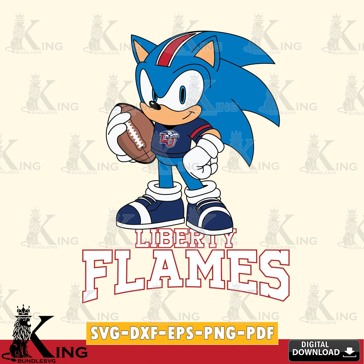 Unique artwork depicting Liberty Flames Sonic Game Day Ready, SVG PNG design suitable for Glowforge and laser cutting