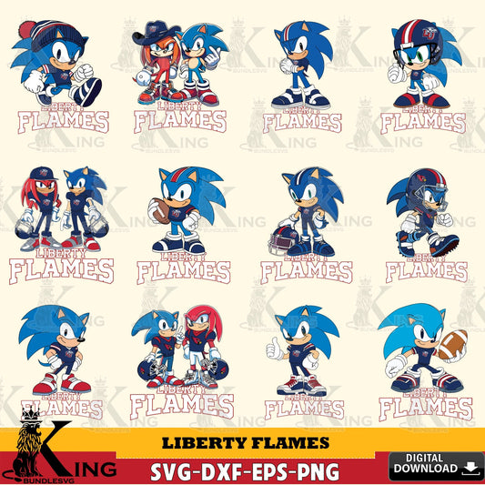 Mega bundle containing Liberty Flames Sonic & Knuckles NCAA Football bundle, digital clipart compatible with laser engraving and