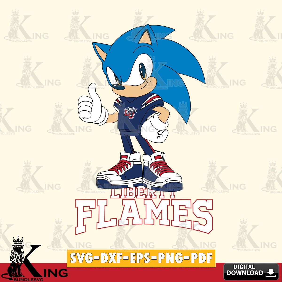 Modern graphic depicting Liberty Flames Sonic Like Football, high-quality vector for DIY scrapbooking and home decor