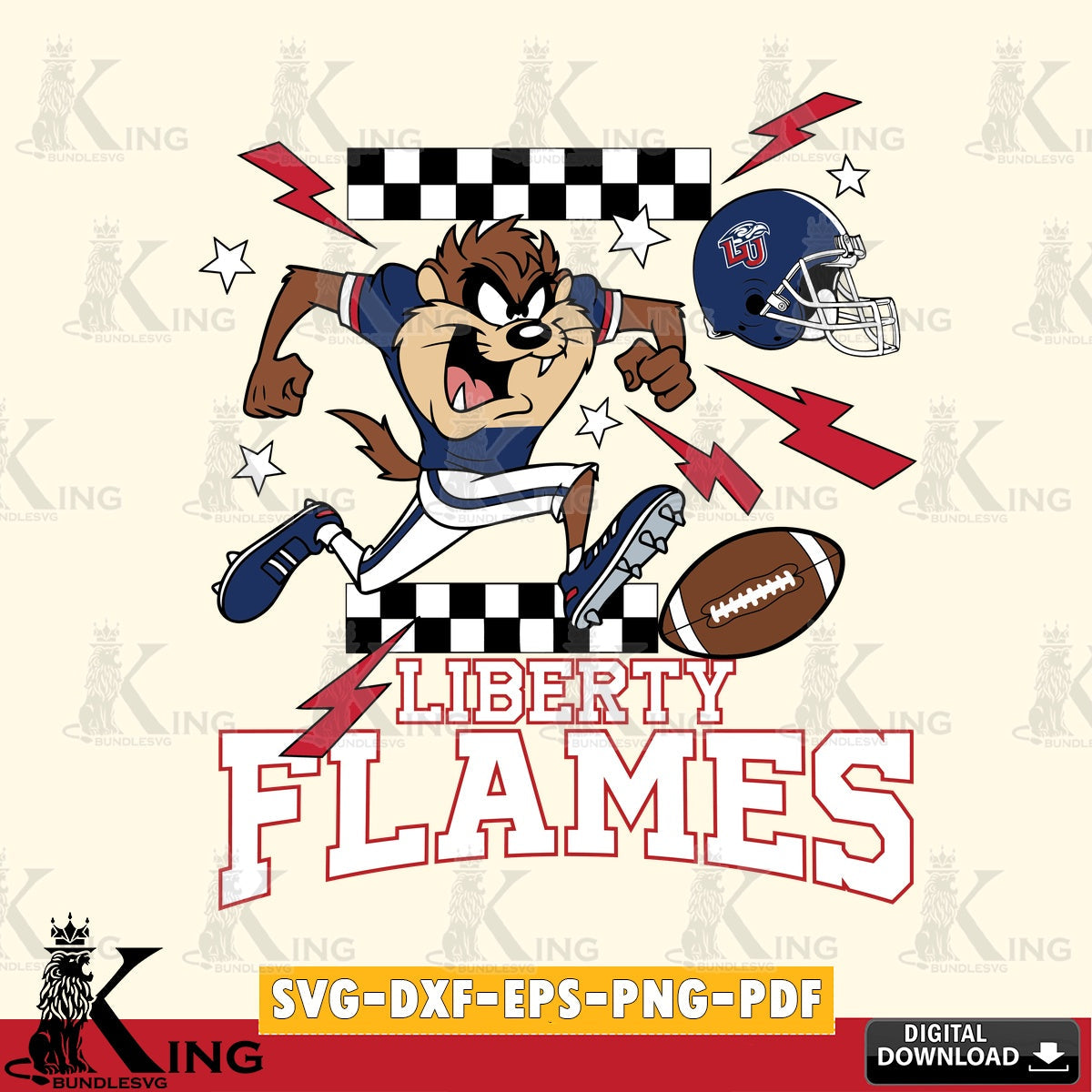 Liberty Flames Taz Football Lightning SVG file, Cut file  , Digital Download , Instant Download, Taz svg, NCAA svg