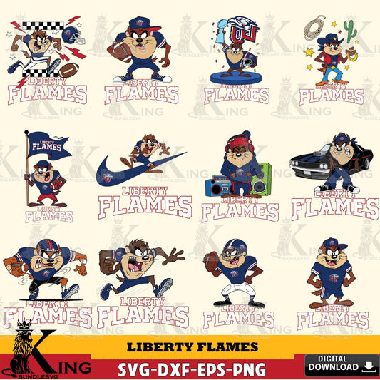 Liberty Flames Taz Football NCAA Bundle SVG file, Cut file  , Digital Download , Instant Download, Taz svg, NCAA svg