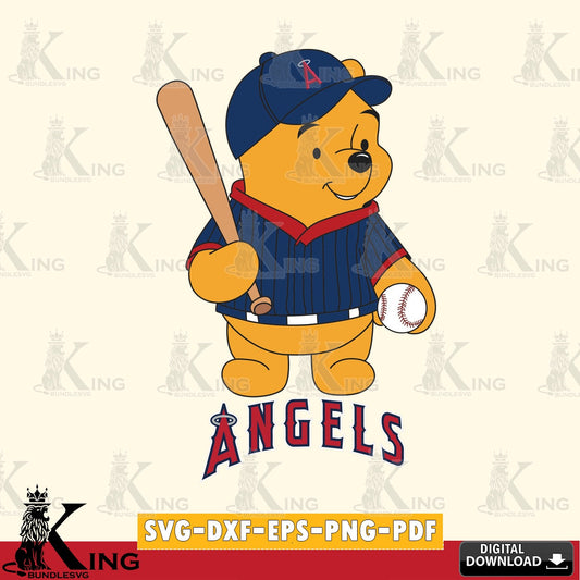 Digital clipart of Los Angeles Angels Baseball Batter Winnie the Pooh digital file for silhouette cameo and cricut projects