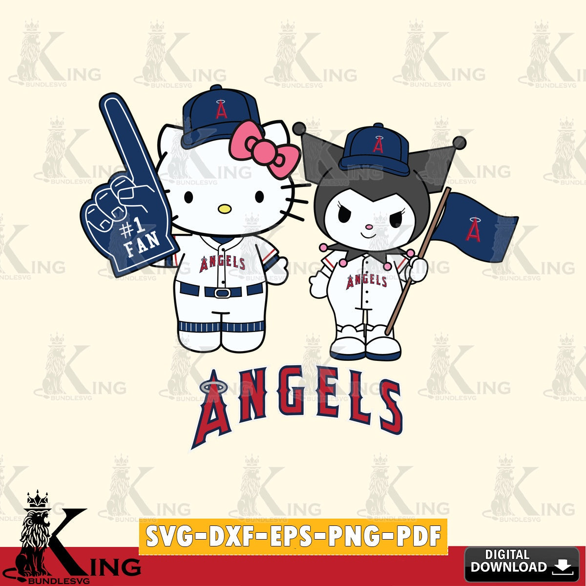 Mega bundle containing Los Angeles Angels Hello Kitty Kuromi fan baseball, versatile clip art for stickers, decals, and mugs.
