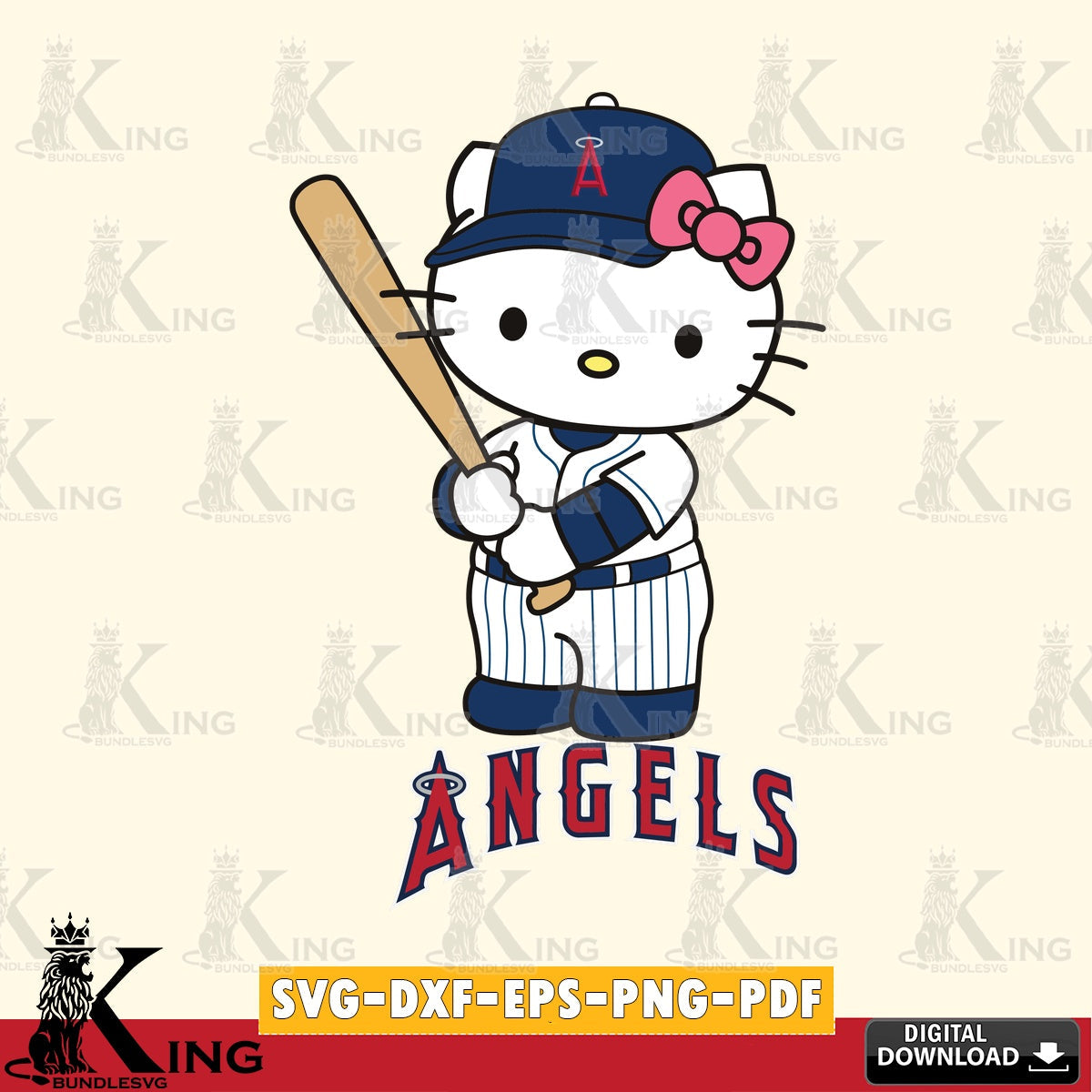 Ultimate set containing Los Angeles Angels Hello Kitty baseball batter SVG cut file for personalized gifts and laser projects