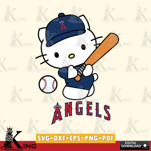 All-in-one bundle of Los Angeles Angels Hello Kitty playing baseball digital file for silhouette cameo and cricut projects