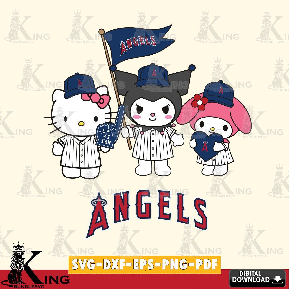 Beautiful illustration of Los Angeles Angels Kawaii friends Baseball, PNG clipart for sublimation printing and graphic design