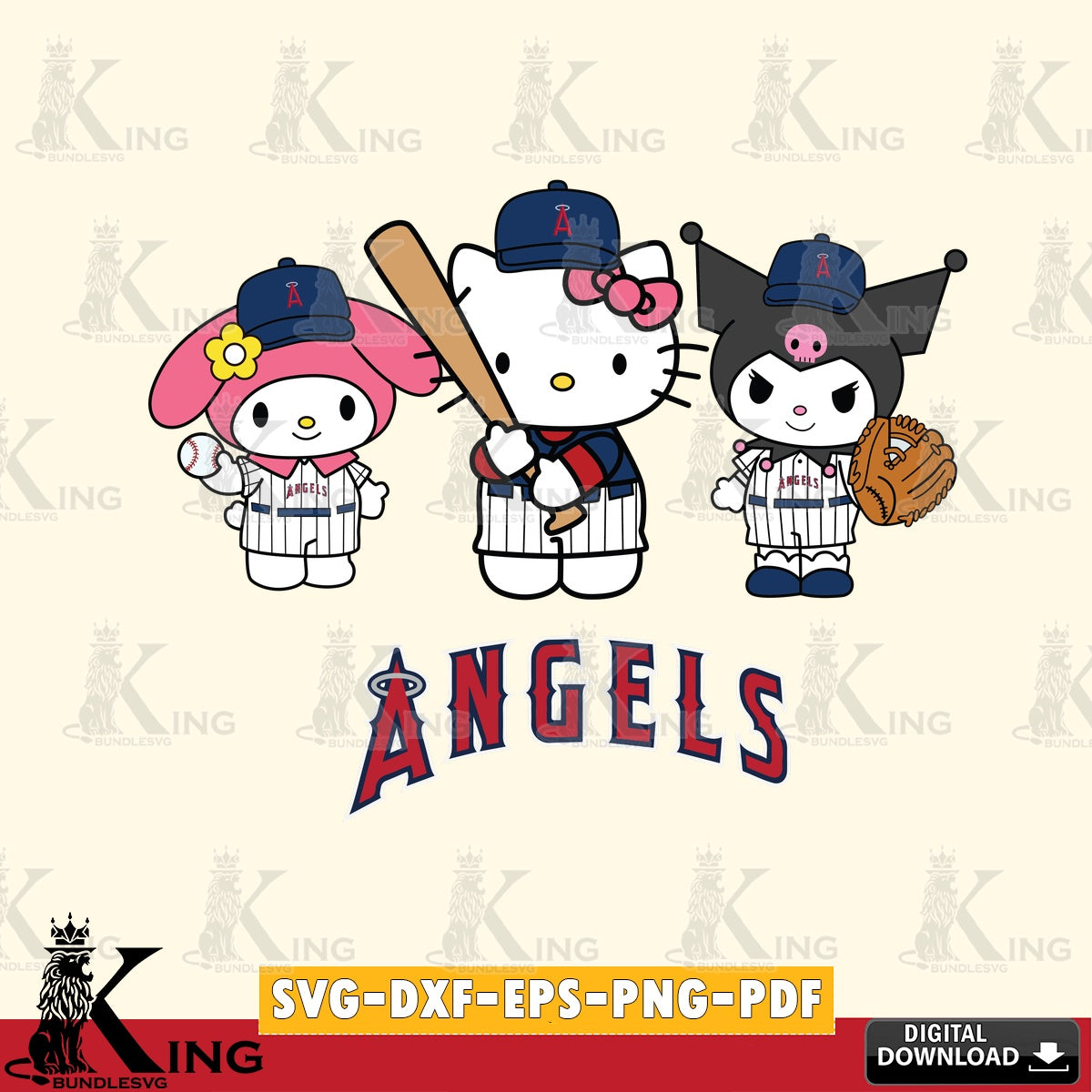 Vector design showing Los Angeles Angels Kawaii baseball team, PNG clipart for sublimation printing and graphic design
