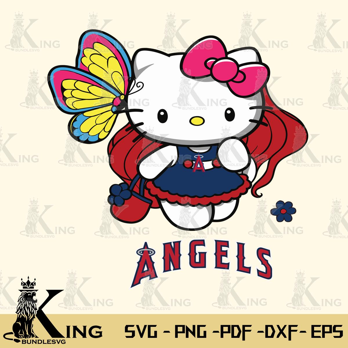 Los Angeles Angels Kitty Wings & Flowers Svg Eps Dxf Png File, Digital Download