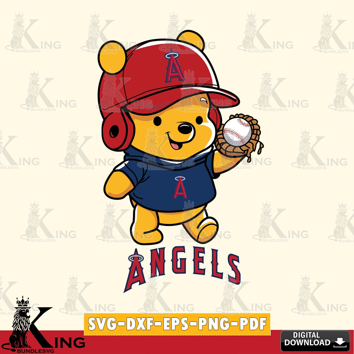 Beautiful illustration of Los Angeles Angels Pooh Bear Baseball vector illustration for POD merchandise and apparel