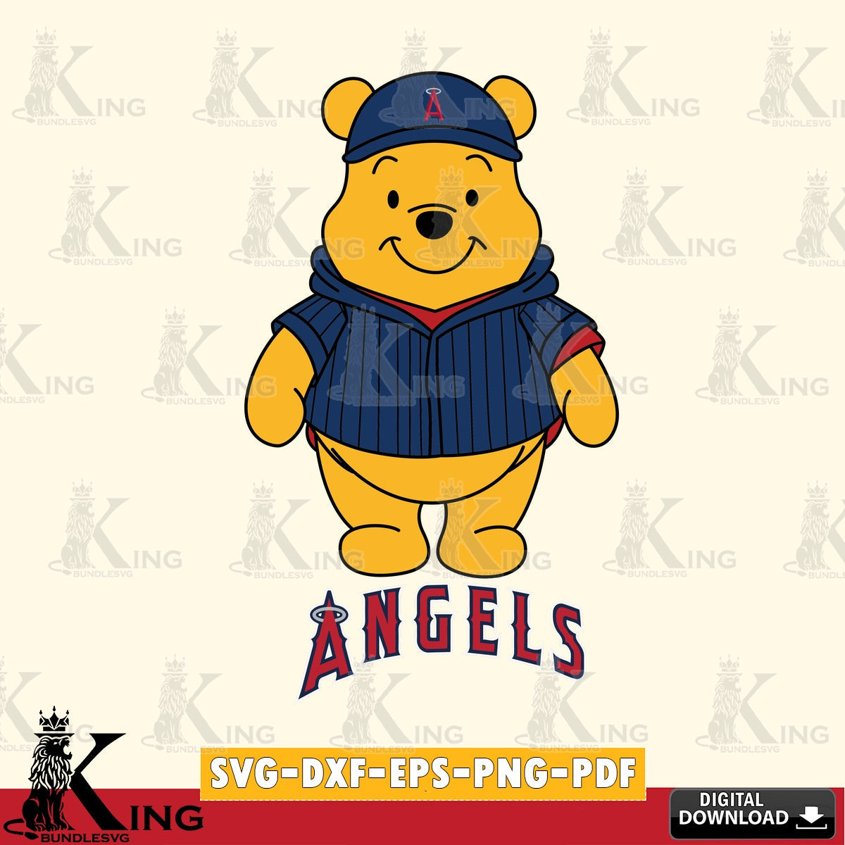 Vector design showing Los Angeles Angels Pooh Bear baseball mascot, a printable vector design for sublimation and crafts