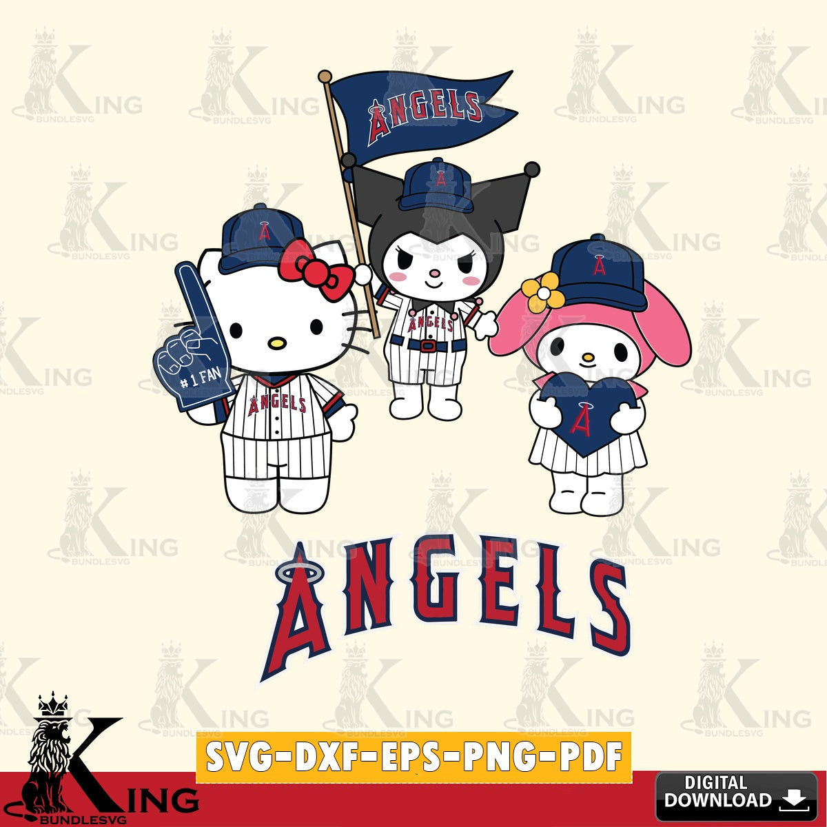 Vector design showing Los Angeles Angels Sanrio Squad cute, PNG clipart for sublimation printing and graphic design