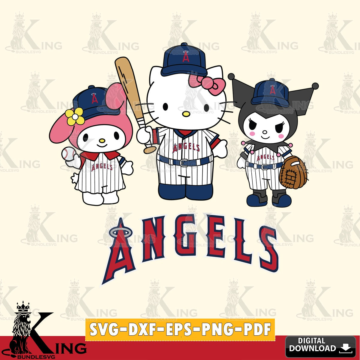 Complete bundle for Los Angeles Angels Squad kitty kuromi melody, SVG PNG design suitable for Glowforge and laser cutting