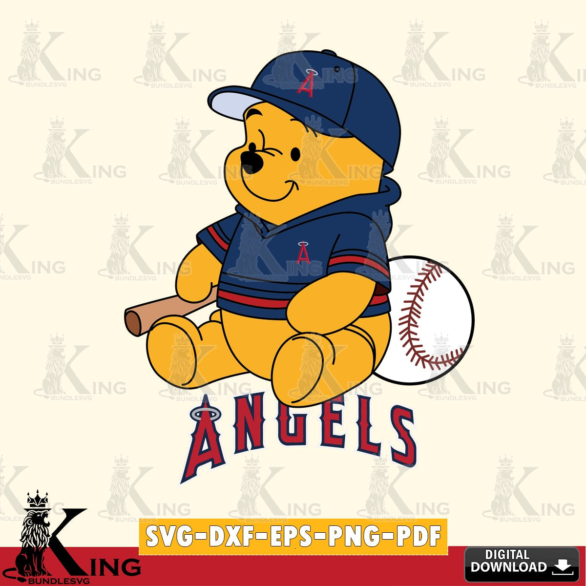 Beautiful illustration of Los Angeles Angels Winnie the Pooh Baseball, printable vector design for sublimation and crafts