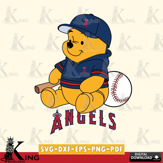 Beautiful illustration of Los Angeles Angels Winnie the Pooh Baseball, printable vector design for sublimation and crafts