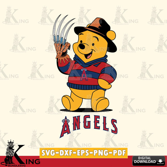Printable art of Los Angeles Angels Winnie the Pooh Freddy Krueger Baseball SVG PNG files perfect for Cricut and Silhouette