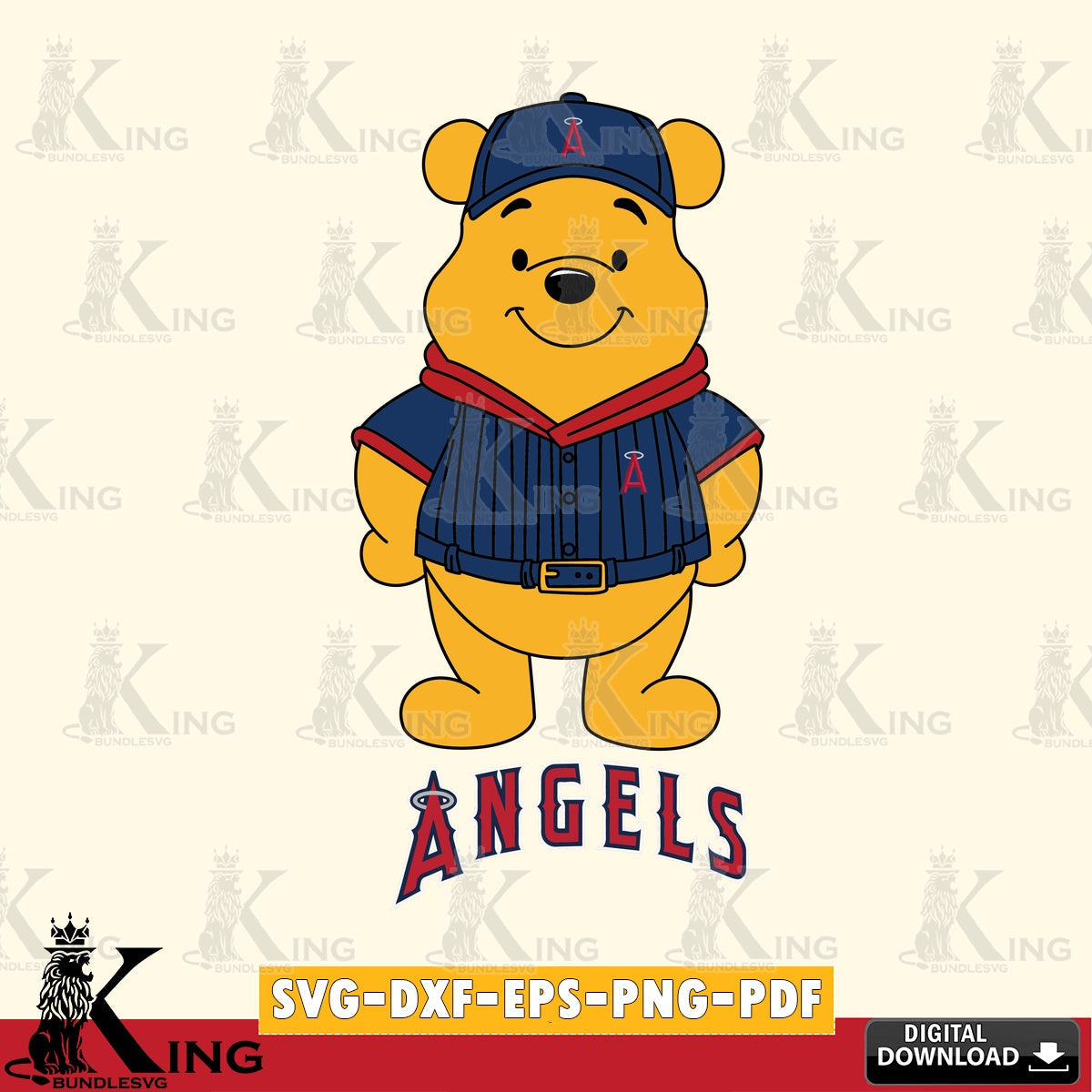 Artistic drawing of Los Angeles Angels Winnie the Pooh Game Day, printable vector design for sublimation and crafts