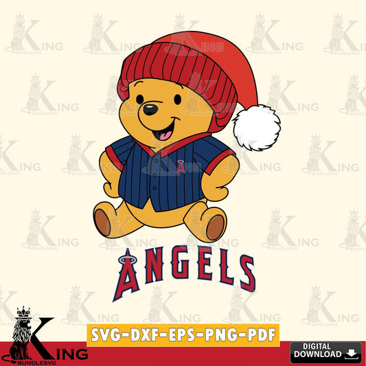 High-quality graphic of Los Angeles Angels Winnie the Pooh playing ball, a printable vector design for sublimation and crafts.