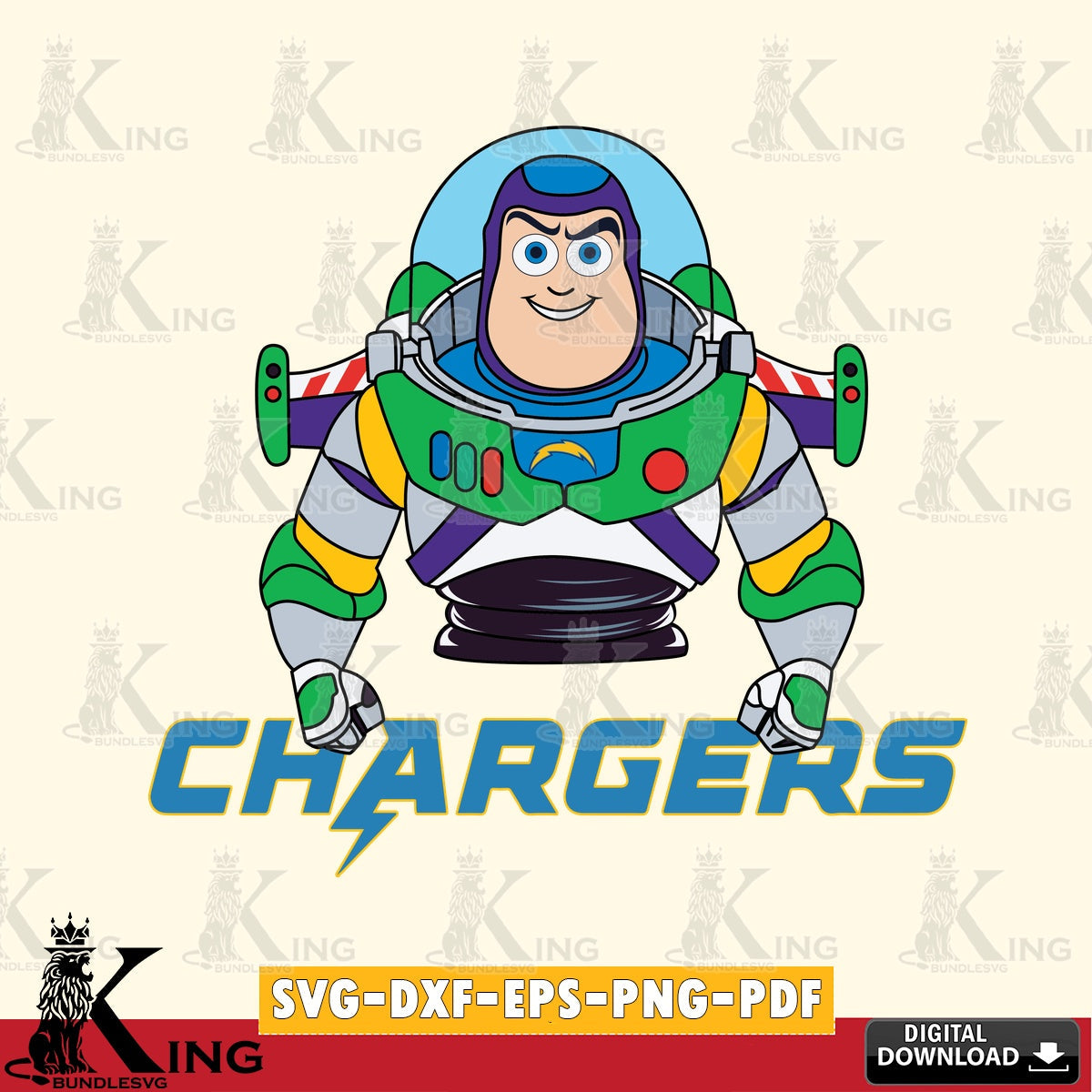 Beautiful illustration of Los Angeles Chargers Buzz Lightyear football, a digital file for silhouette cameo and cricut projects.