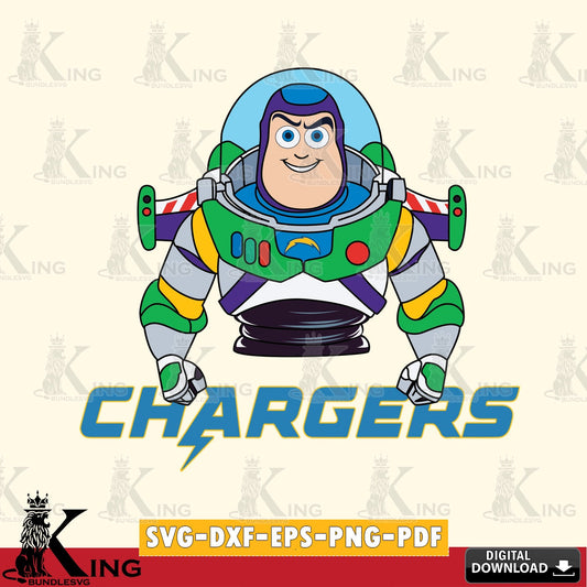 Beautiful illustration of Los Angeles Chargers Buzz Lightyear football, a digital file for silhouette cameo and cricut projects.