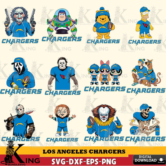 Giant set featuring Los Angeles Chargers Cartoon Football NFL Bundle, a digital file for silhouette cameo and cricut projects