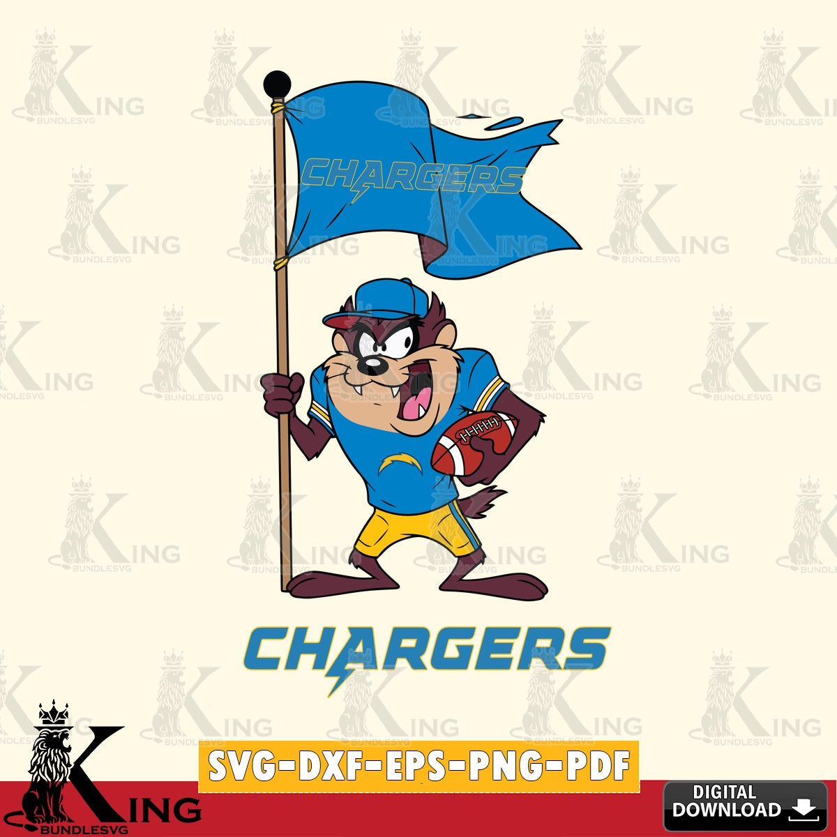 Los Angeles Chargers Football Taz Flag Art Cut file  , Digital Download , Instant Download, Looney Tunes svg, Football svg