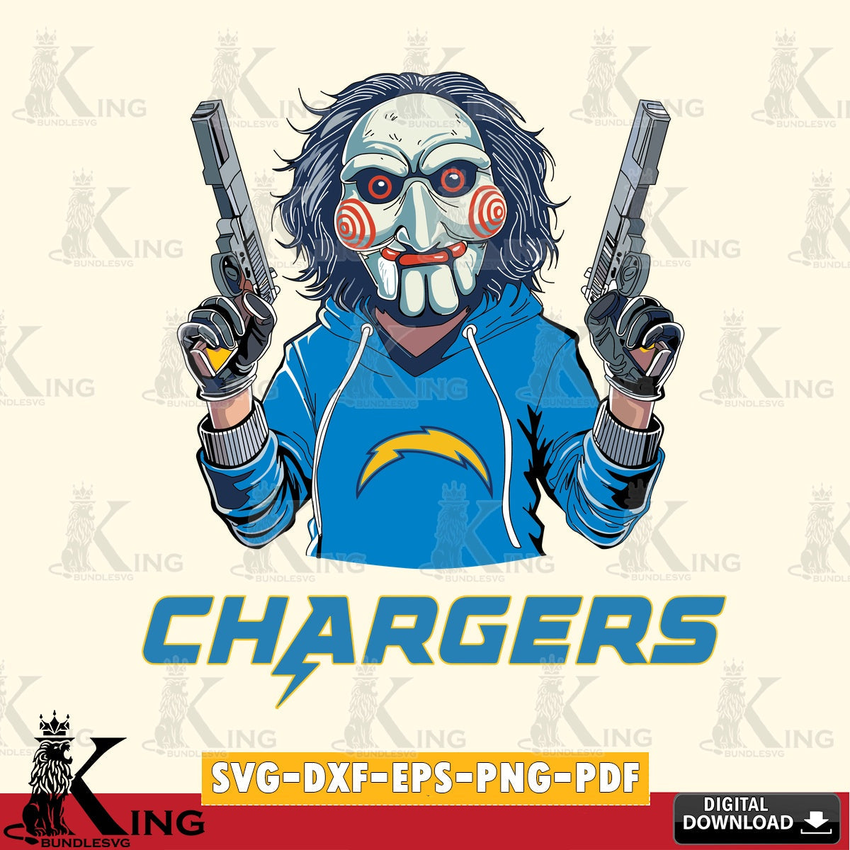 Eye-catching graphic of a Los Angeles Chargers Jigsaw Billy Football cut file ideal for vinyl projects and T-shirt printing.